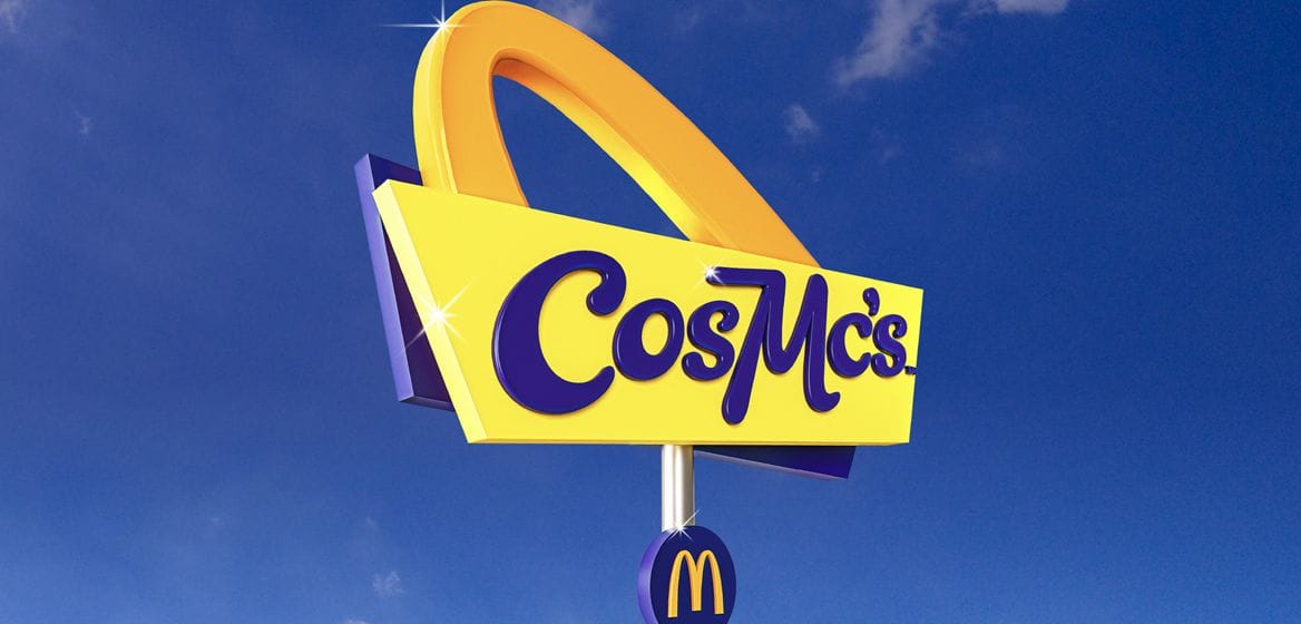 Rendering of the CosMc's sign against a blue sky.