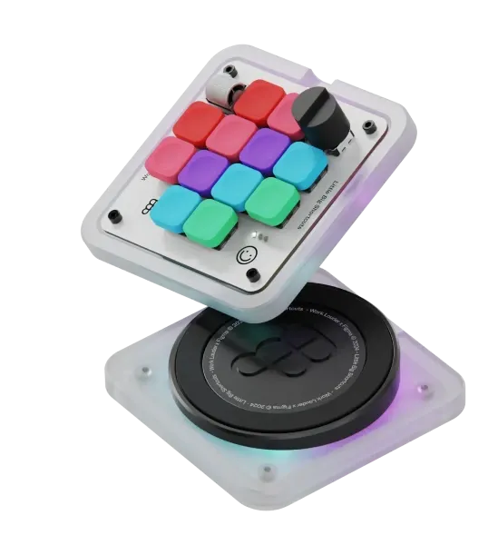 The Figma Creator Micro mini-keyboard with colorful, Figma-themed keys