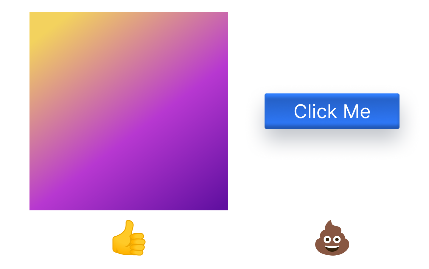 Image showing a modern gradient background on the left with a thumbs-up emoji underneath. On the right is an old-style button with a poo icon beneath.