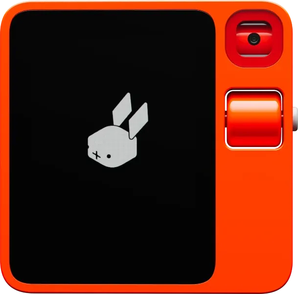 The Rabbit R1 AI device.